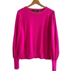 Ralph Lauren Black Label Pullover Sweater XL Fuchsia Puff Sleeve Preppy Academia